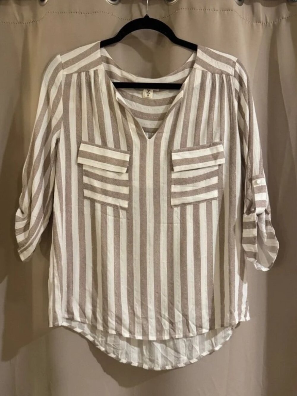 Faith and Joy Striped Blouse - Cream and Brown